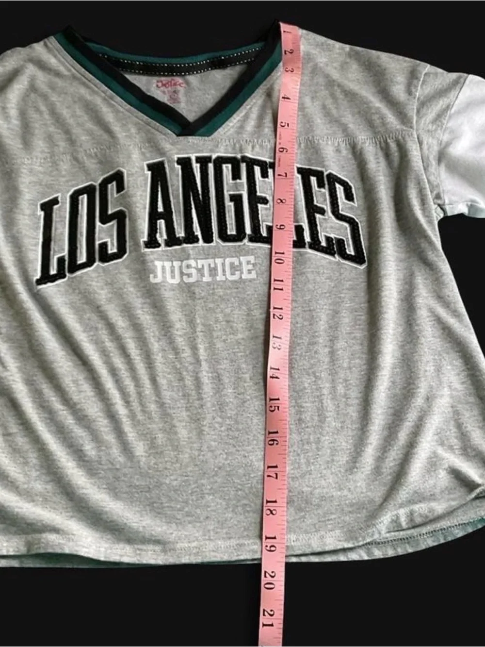 Justice Gray 'Los Angeles' V-Neck Graphic Tee with Teal Trim